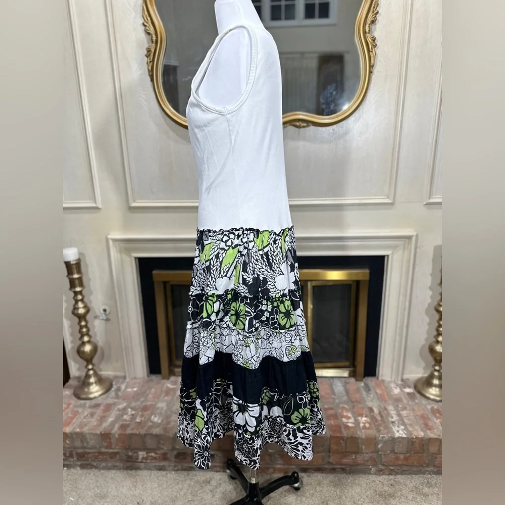 Sangria Dress 14 White Green Floral Maxi Boho Cottagecore - Picture 4 of 12